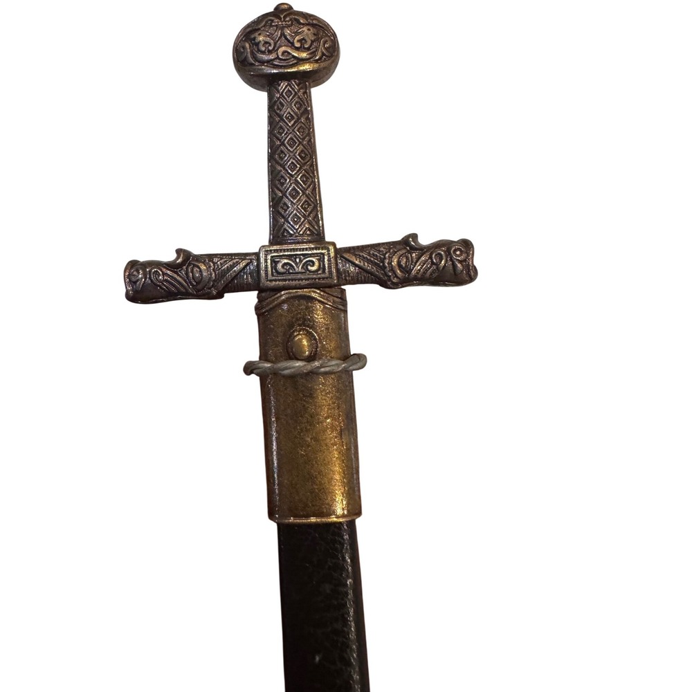 Handmade Live Edge Wood Shield Carved Cross & Replica Sword Letter Opener Gothic - Picture 10 of 10